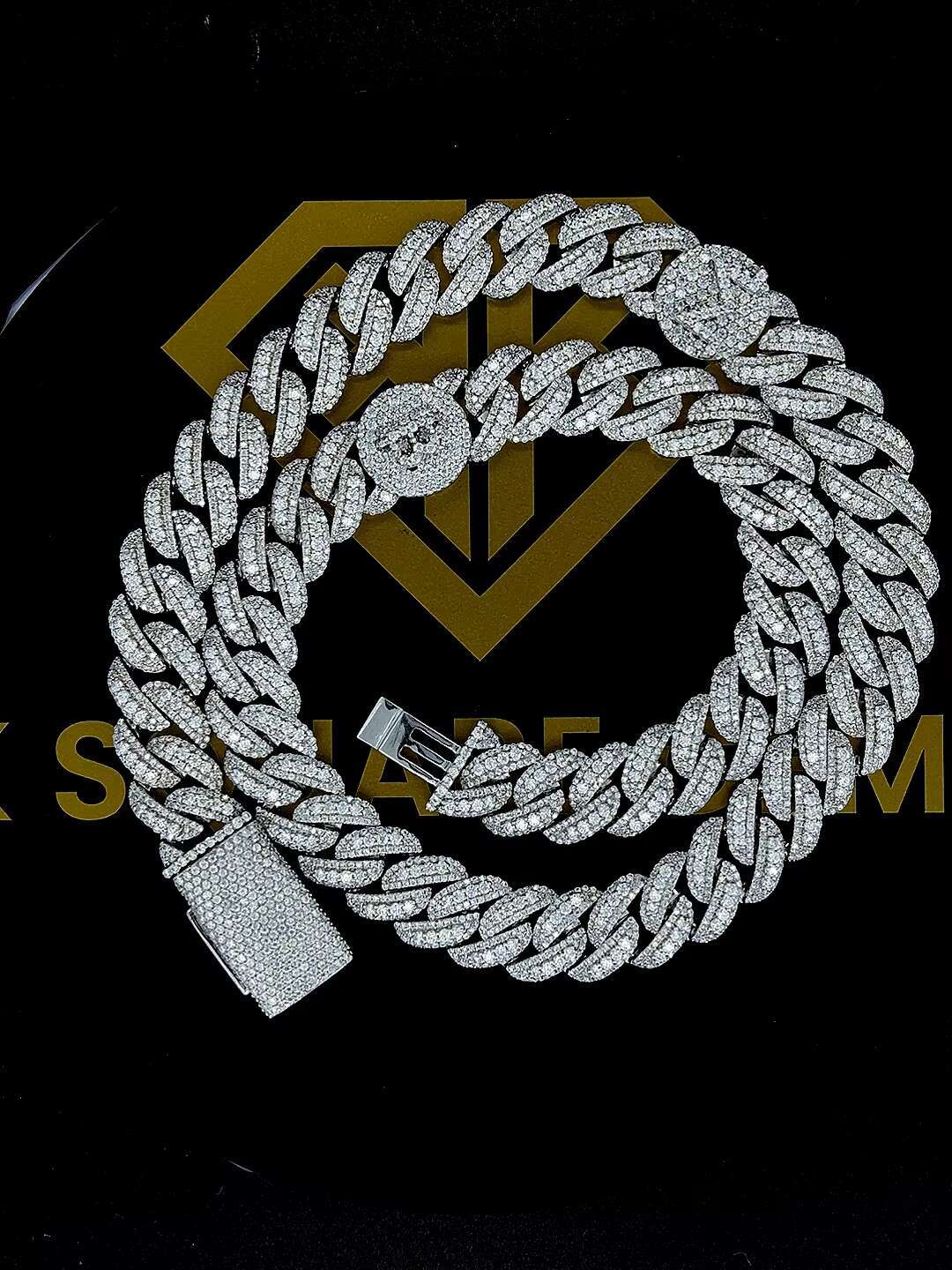 13 mm Miami Cuban Chain Moissanite Diamond Miami Cuban Link Chain Necklace Solid 925 Silver 22 Inch PASSES DIAMOND Tester!!!