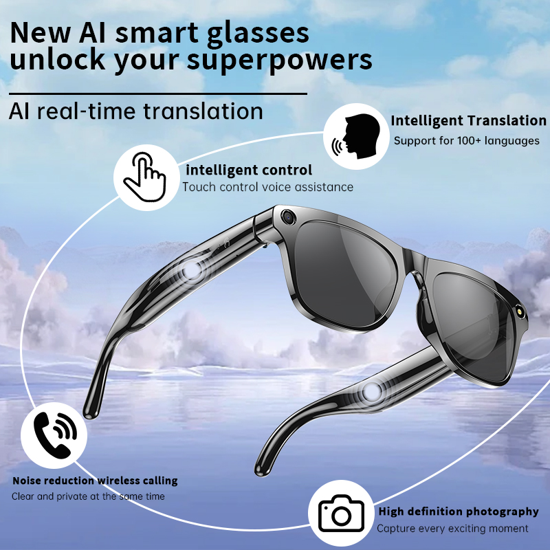 LIGE smart glasses, AI translation glasses, with 144 languages and accents, blue light filtering lenses, multi-functional smart glasses for men and wo
