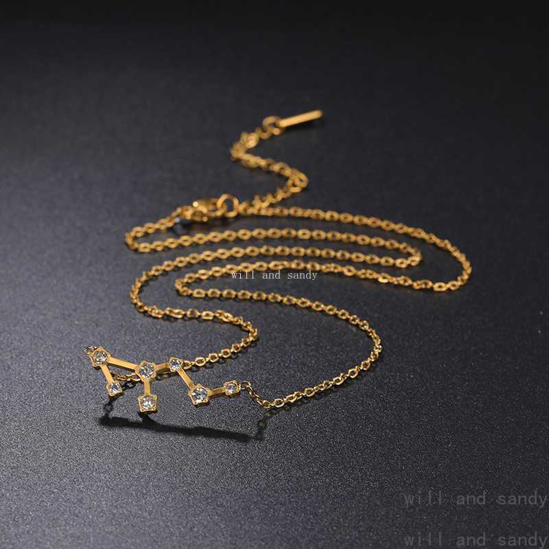 18k Gold Zodiac Sign Necklace Stainless Steel Cubic Zircon Diamond Astrology Personalized Horoscope Necklaces for Woman Fine Jewelry Gift
