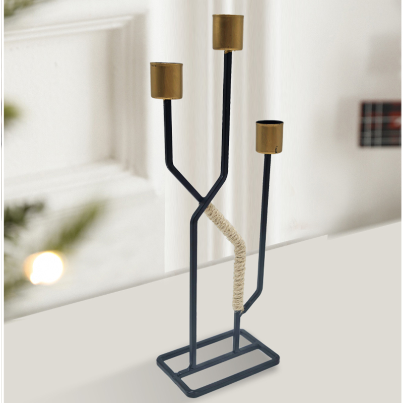 Contemporary Handcrafted Wrought Iron & Hemp Rope Slim Candle Holders