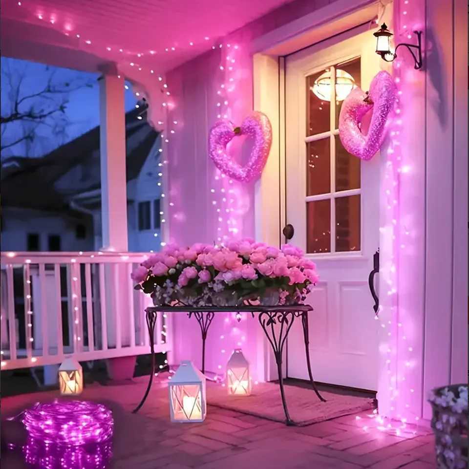 20m 200LED Fairy Light Battery Powered Pink Copper Wire Starry Sky Light Suitable for Bedroom Christmas Party Decoration XJ250710