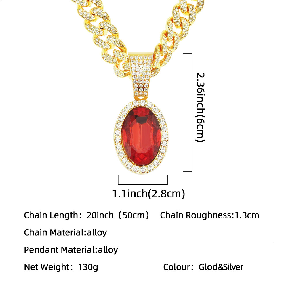 Luxury Jewelry Designer Jewelry European And American Hot-selling Ruby Oval Pendant Large Buckle Chain Necklace Men's Hip-hop Street Dance Access