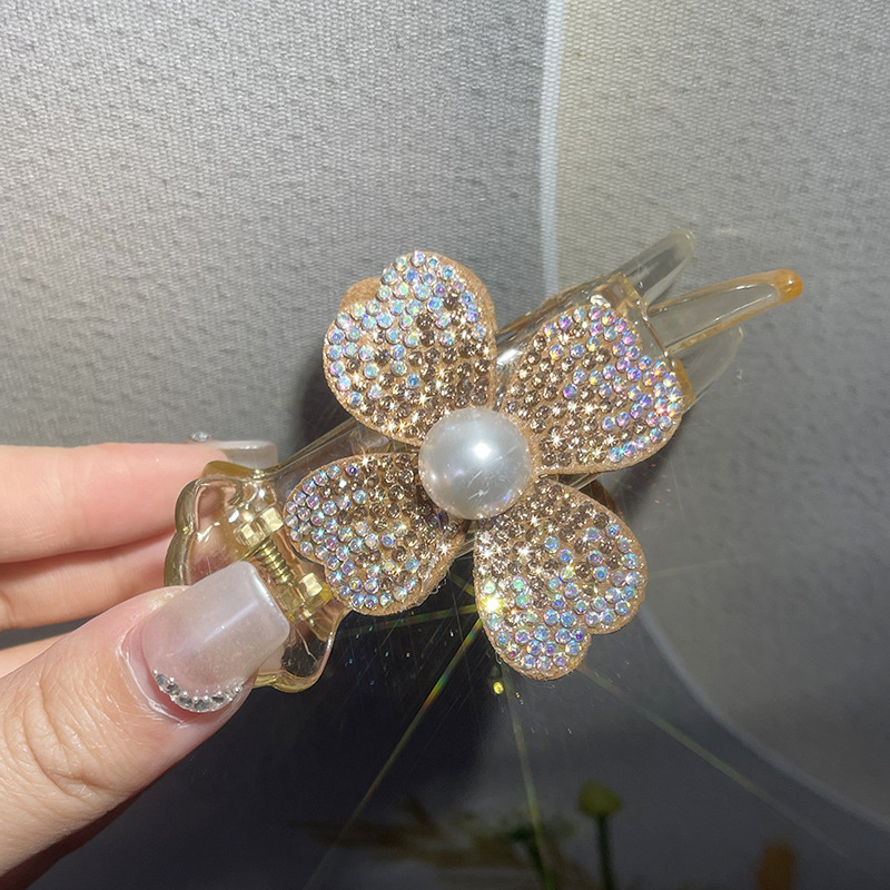 Large Bun Hair Clip with Rhinestone Flower for Women Back of Head Fixing Year Hair Clip Shark Clip Summer Hairpin 250711