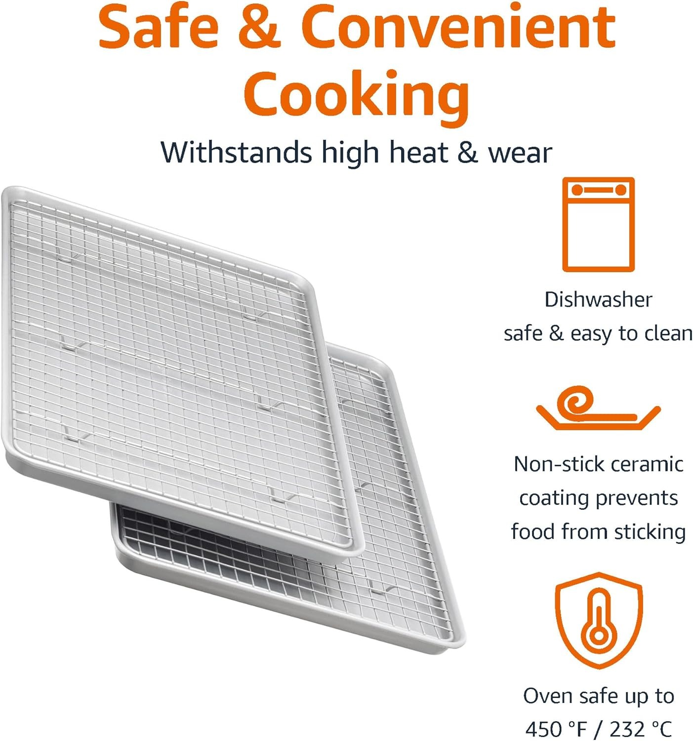 Gray Ceramic Nonstick Baking Sheet Set with Cooling Rack18x13 Half Sheet Pans PFOA Free Dishwasher Safe for Cookies Roasting Veggies