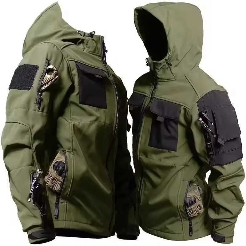 New Autumn Winter Tactical Jackets Men Military Soft Shell Waterproof Windproof Hooded Jacket Outdoor Functional Multi-pockets W250711