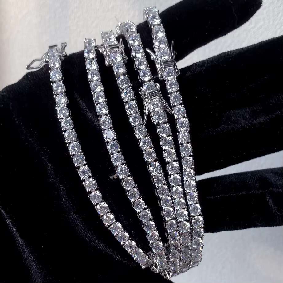 Wholesale Factory Price Tennis Necklace Iced Out 4mm DEF VVS Moissanite Stone 22inches Sterling Silver Tennis Chain