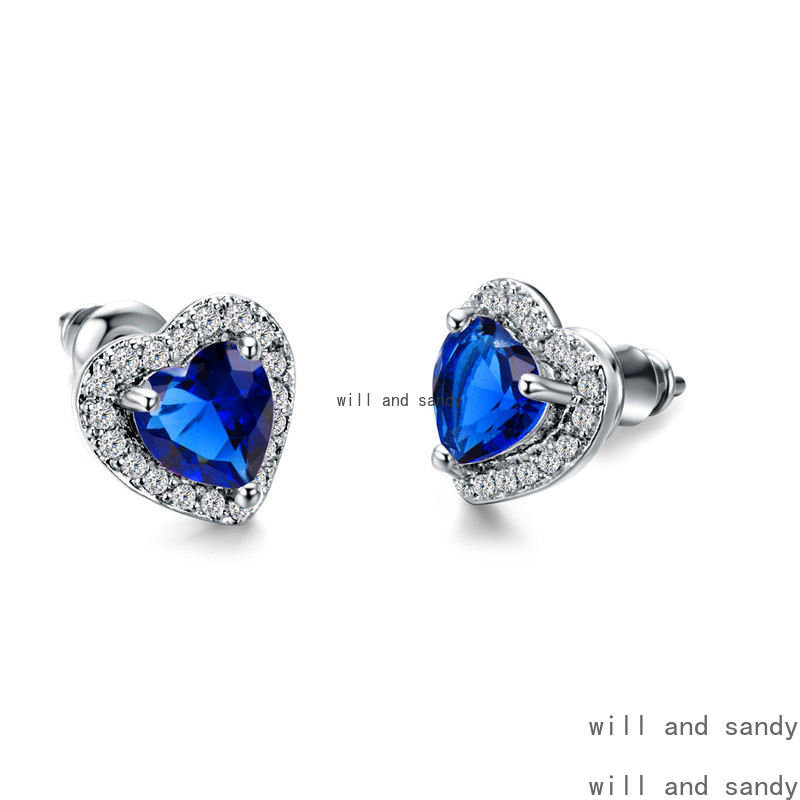 Cubic Zircon Love Heart Stud Earrings Designer Jewelry Sterling Silver CZ Crystal Flower Water Drop Leopard Ear Rings Dangle for Women Topaz Fine Jewe