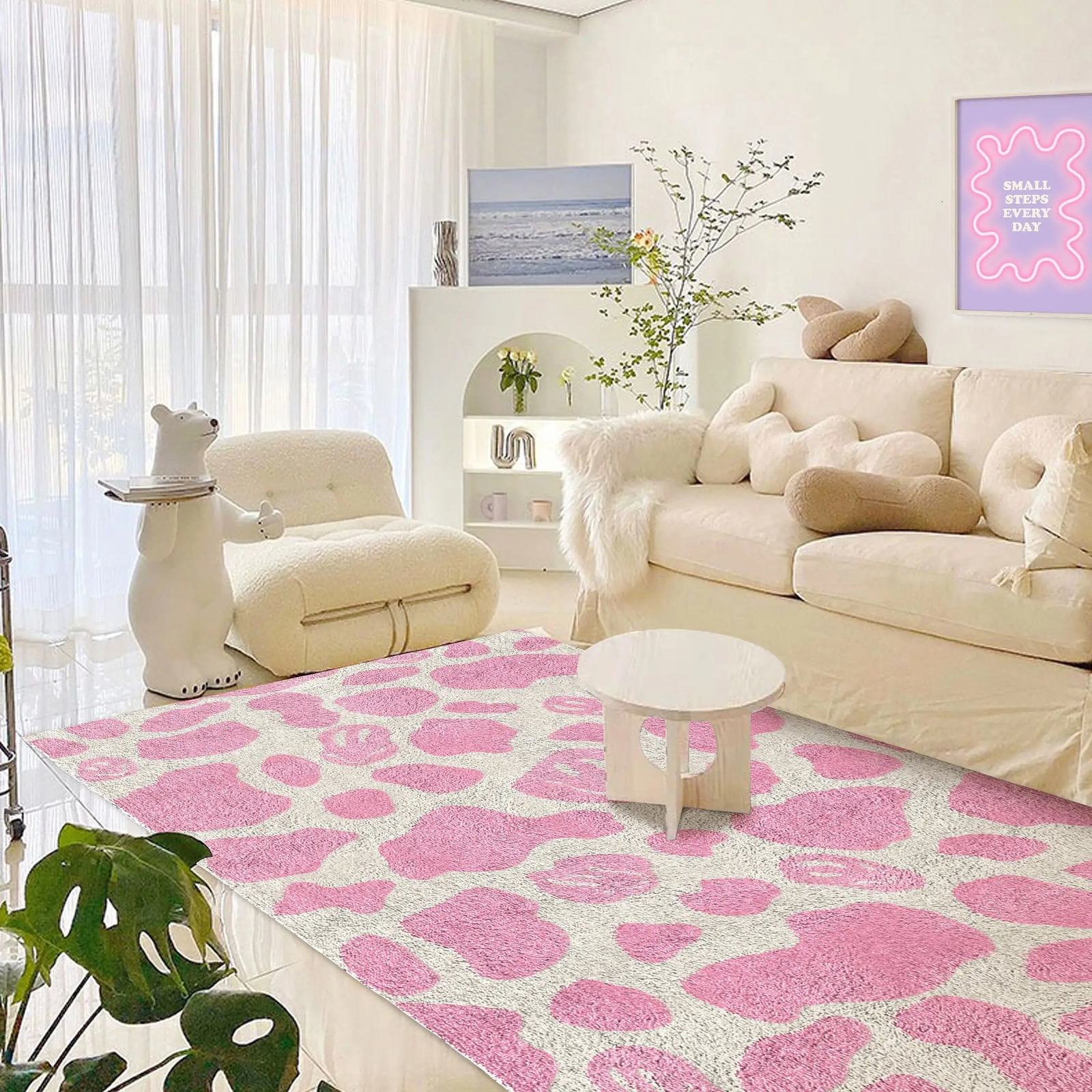Pink Smile Cow Print Carpet Funky Danish Pastel Decor Rug Bedroom Living Room Modern Y2K Plush Trendy Accent Rug 250711