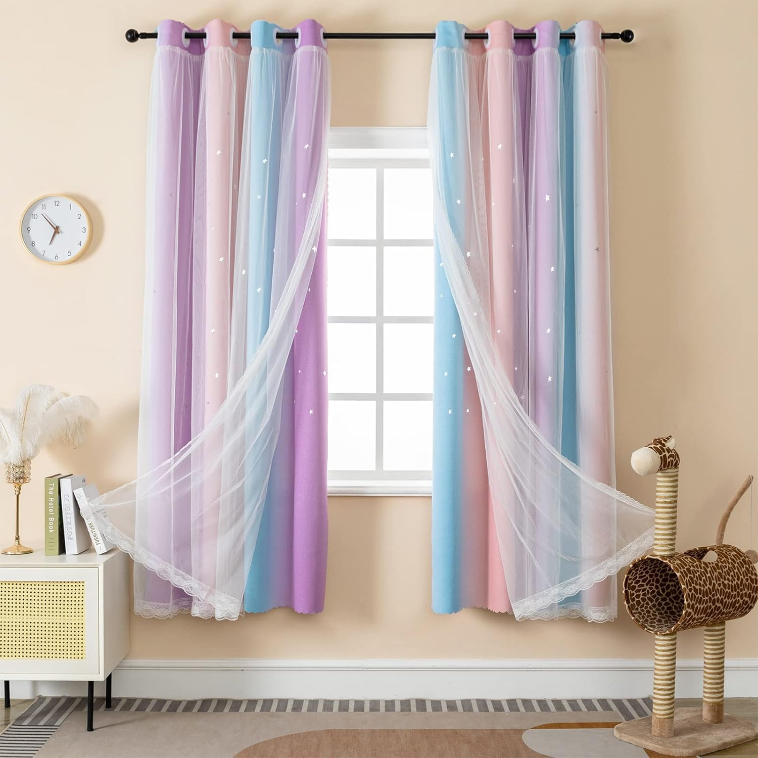 YL-36541 Morandi double curtain rainbow gradient stripe finished cloth yarn integrated blackout curtain