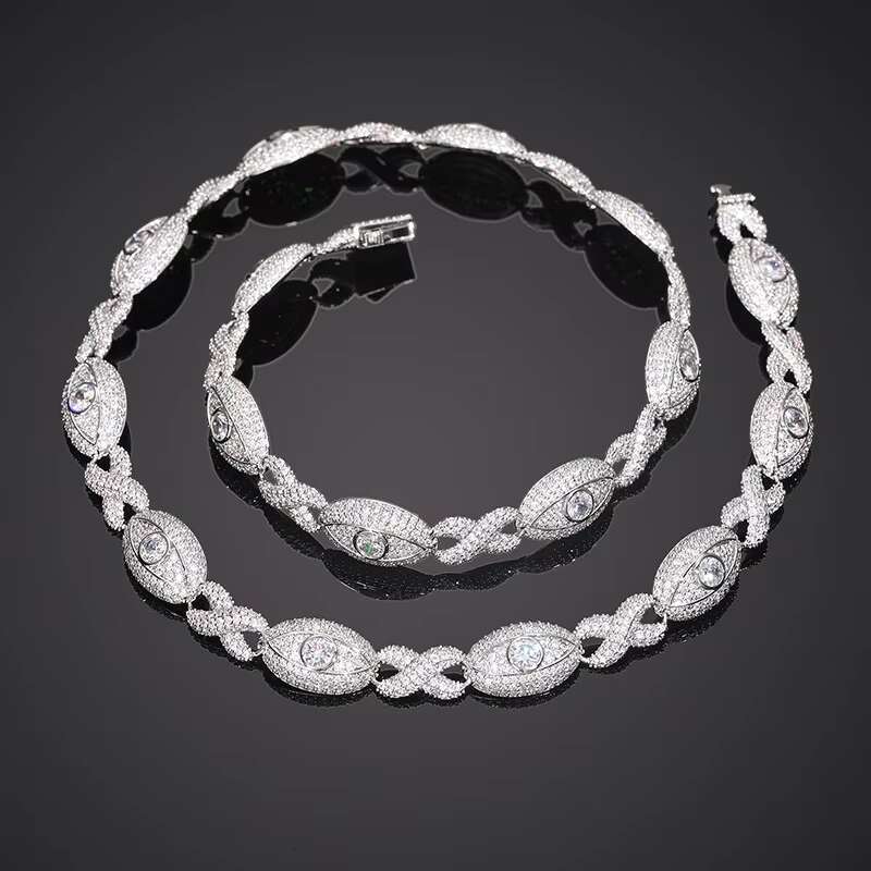 11mm Infinity Evil Eyes Cuban Link Chain 18K Gold Plated Brass Hip Hop Necklace CZ Diamonds Trendy Wholesale Streetwear Jewelry