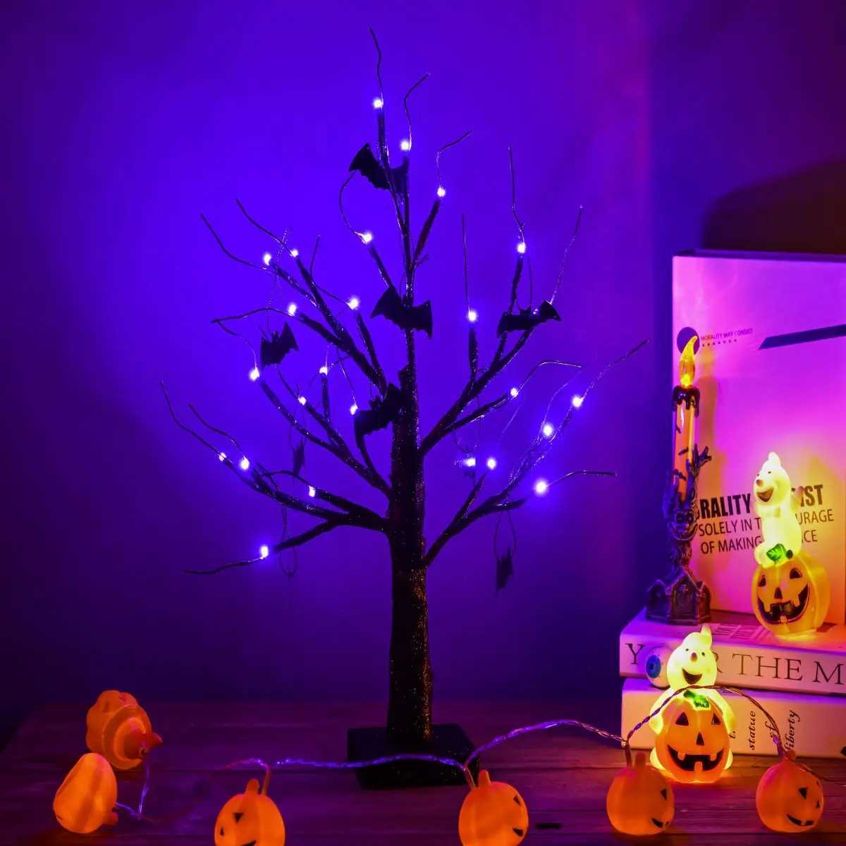 45CM Halloween LED Decoration Tree Cover with DIY Black Branches Pumpkin Light Tabletop Home Indoor Decor XJ250710