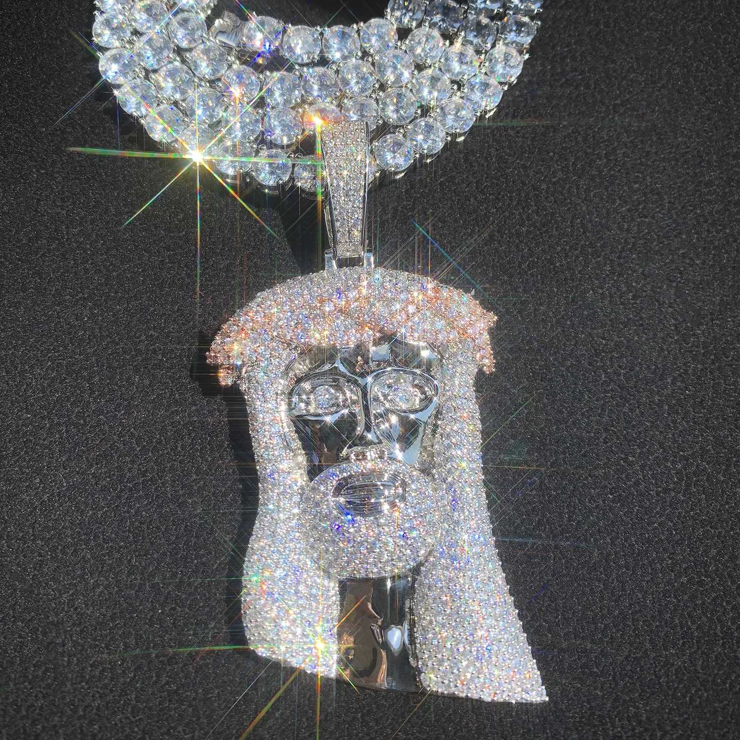 1000 King Thorn Crown Jesus Pendant Hip Hop Necklace Chain For Men Women Gold Silver Color Fashion Icy Rapper Jewelry Gift W250710