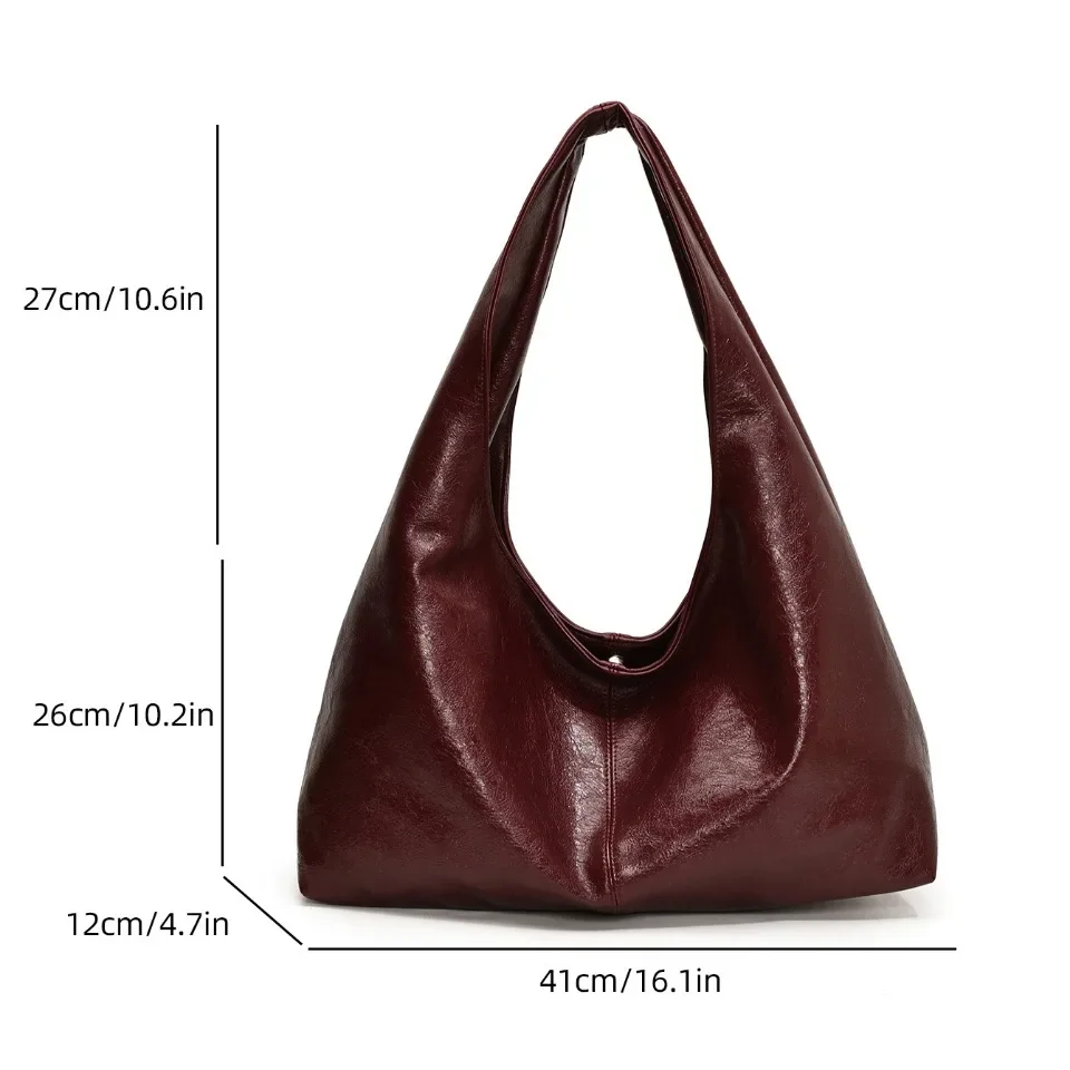 Designer Large PU Leather Hobo Underarm Bags Lady Fashion Shoulder Party Bag for Women New Trend Y2K Casual Handbags and Purses