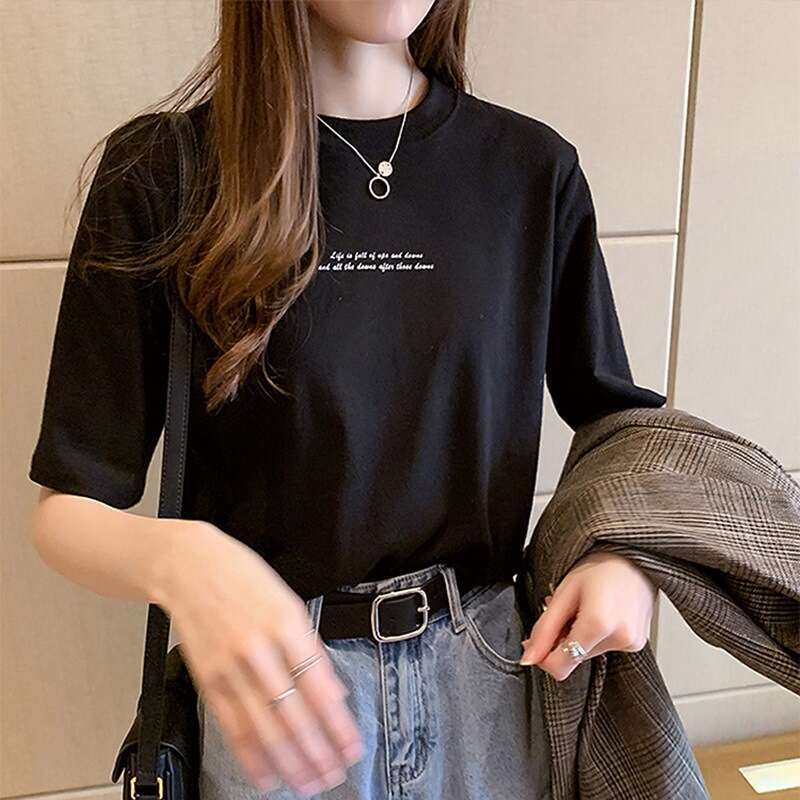 Summer New Korean Style Loose Letter Print Short Sleeve T-Shirt For Female Students Women's Clothing B5