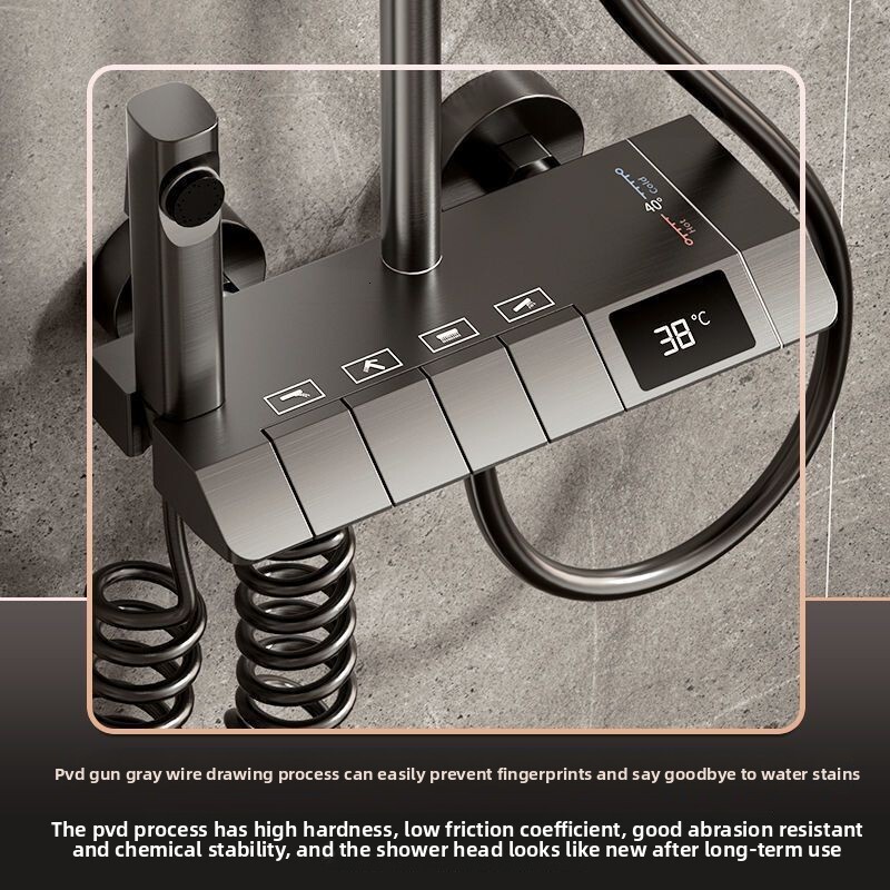 Copper Body Set Household Shower Head Thermostatic Bathroom Adjustable Piano Key