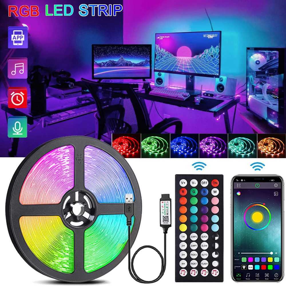 RGB LED Strip Lights Music Sync USB 5V Remote Control Led Ribbon Flexible Lamp For Room Party TV Desk Bedroom DecorationXJ250710