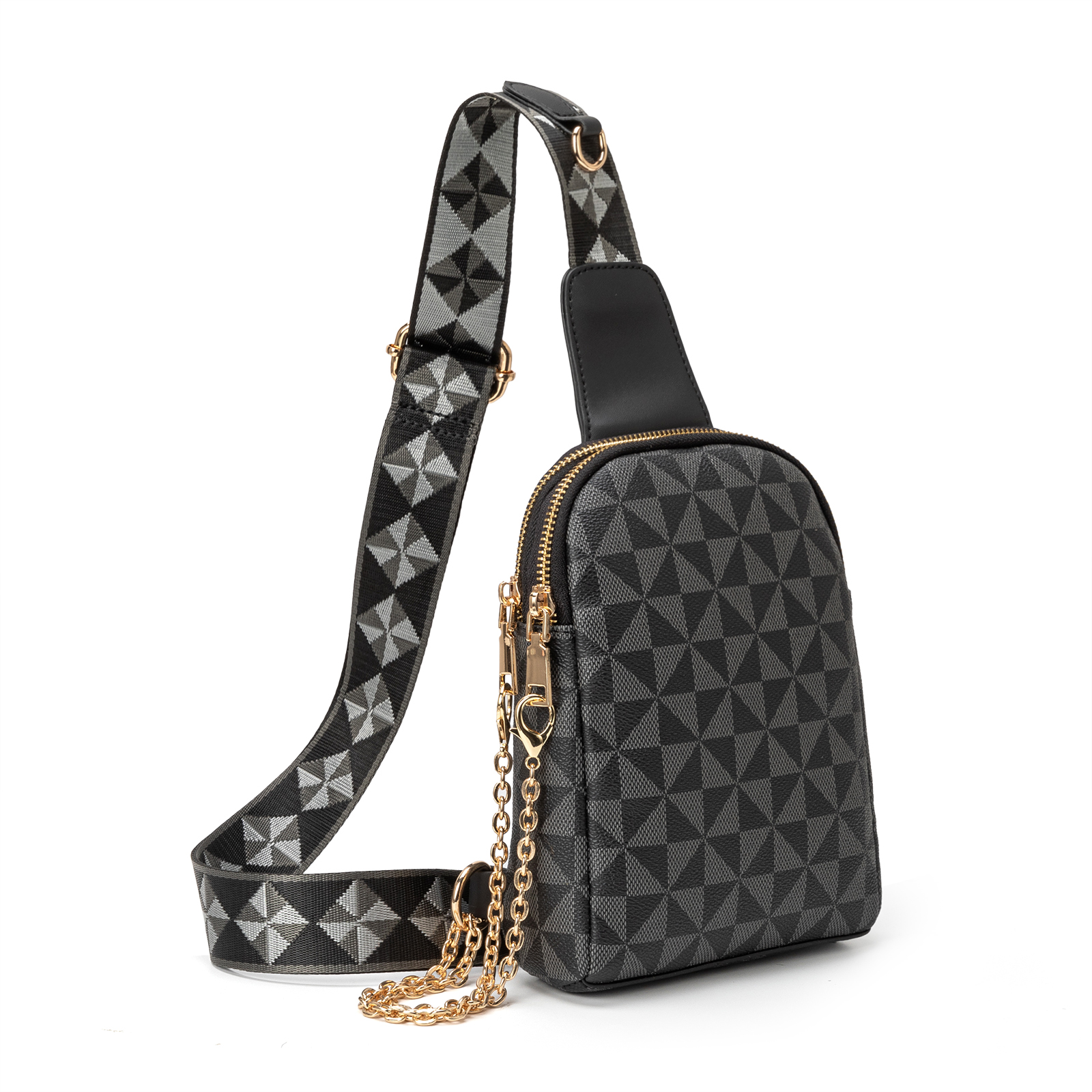 Designer bag free shipping Geometric Pattern Sling Bag Chain Decor Adjustable Strap student schoolbag
