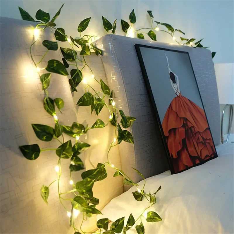 Green Leaf String Lights Artificial Ivy Vine Fairy Light Garland Wedding Party Decoration Christmas Home Room Wall Hanging Plant XJ250710
