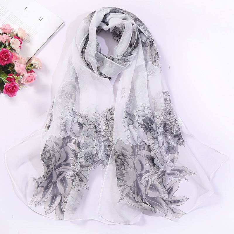 K1312 Korean summer rectangular silk scarf sunscreen scarf lily rose ladies Qiaoqi long silk scarf small gauze scarf batch
