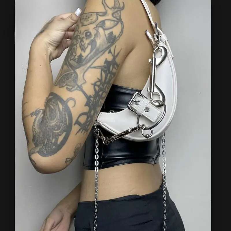 Gothic Lolita JK Haruku Womens Girls Punk One Shoulder Handbag Y2k Rock Japanese Rivet Crossbody Moon Underarm Bag Tote