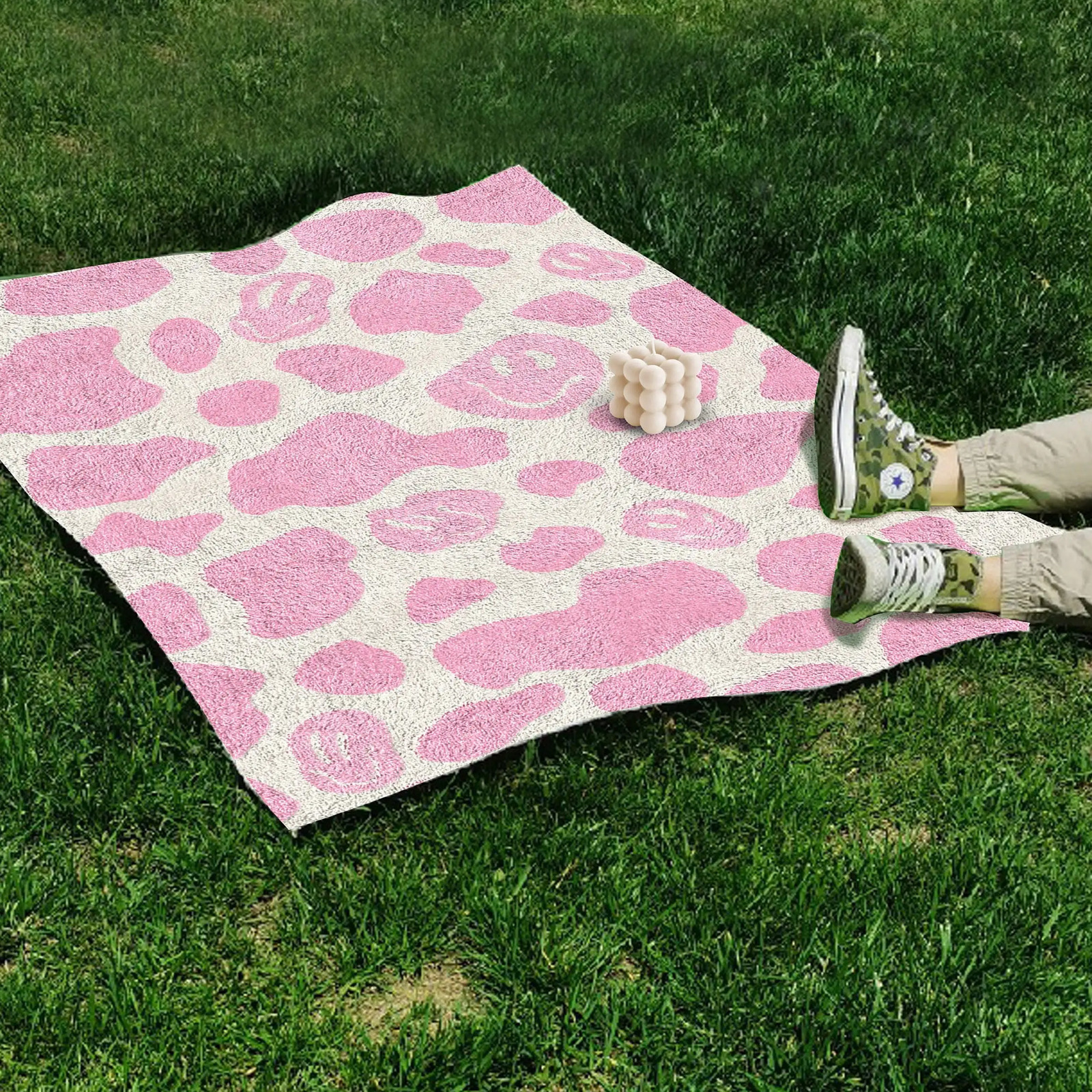 Pink Smile Cow Print Carpet Funky Danish Pastel Decor Rug Bedroom Living Room Modern Y2K Plush Trendy Accent Rug 250711
