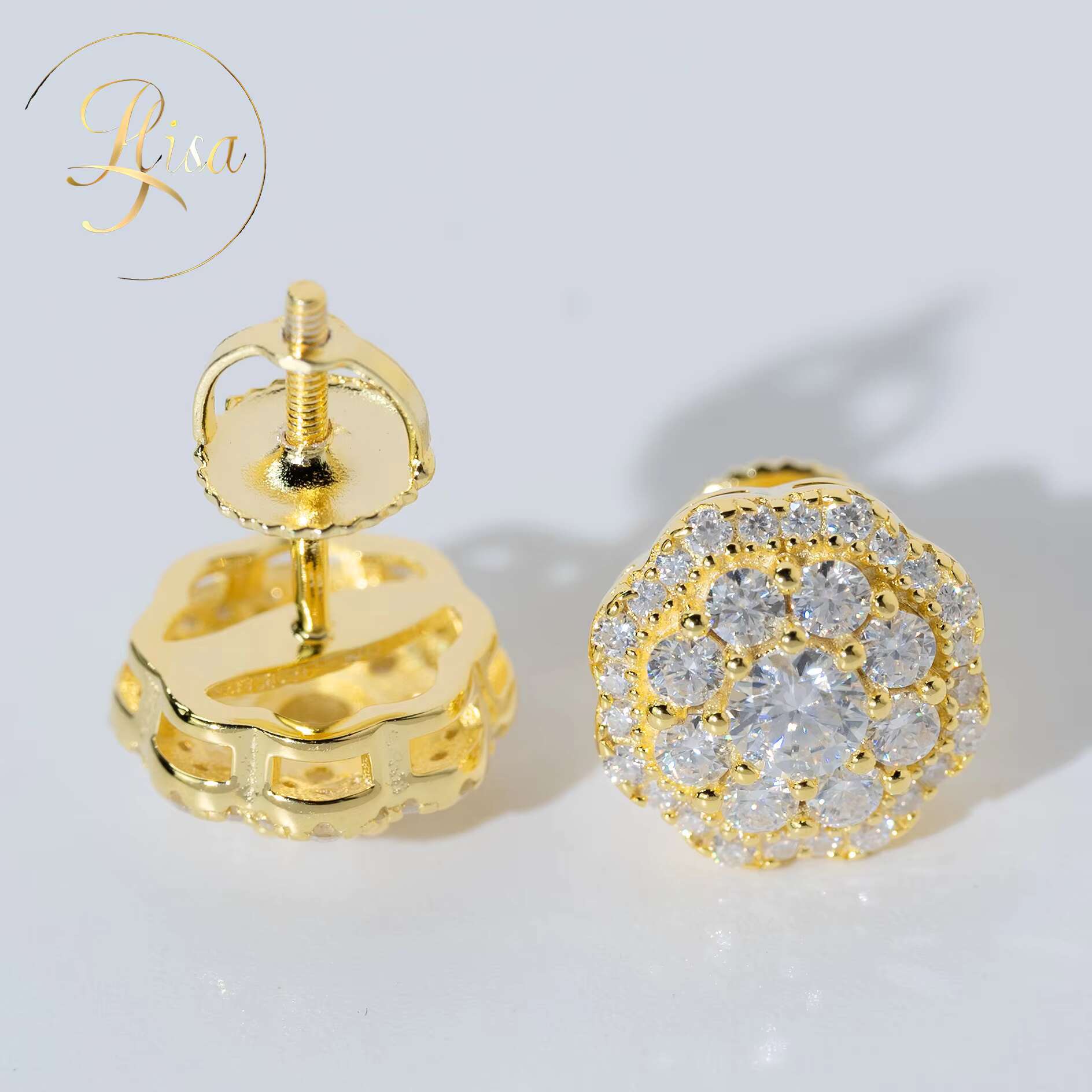 Fast Shipping 1.1CT 925 Sterling Silver Vvs Stud Earrings New Design Yellow Gold Lab Made Diamond Stud Earrings Women Earring