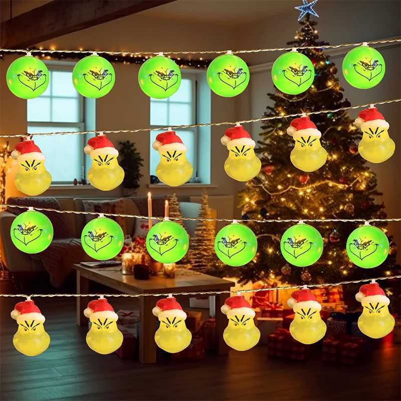 2025 New LED String Lights Grinch Xmas Elf Christmas Ornaments Tree Decor for Xmas Party Decorations Indoor Home Hanging LightsXJ250710