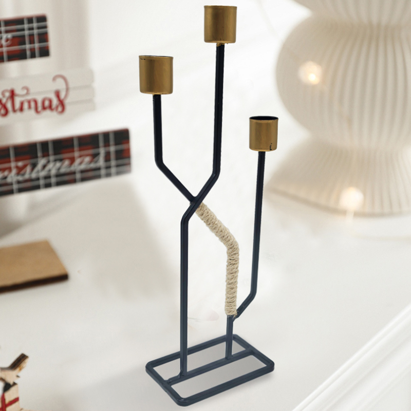 Contemporary Handcrafted Wrought Iron & Hemp Rope Slim Candle Holders