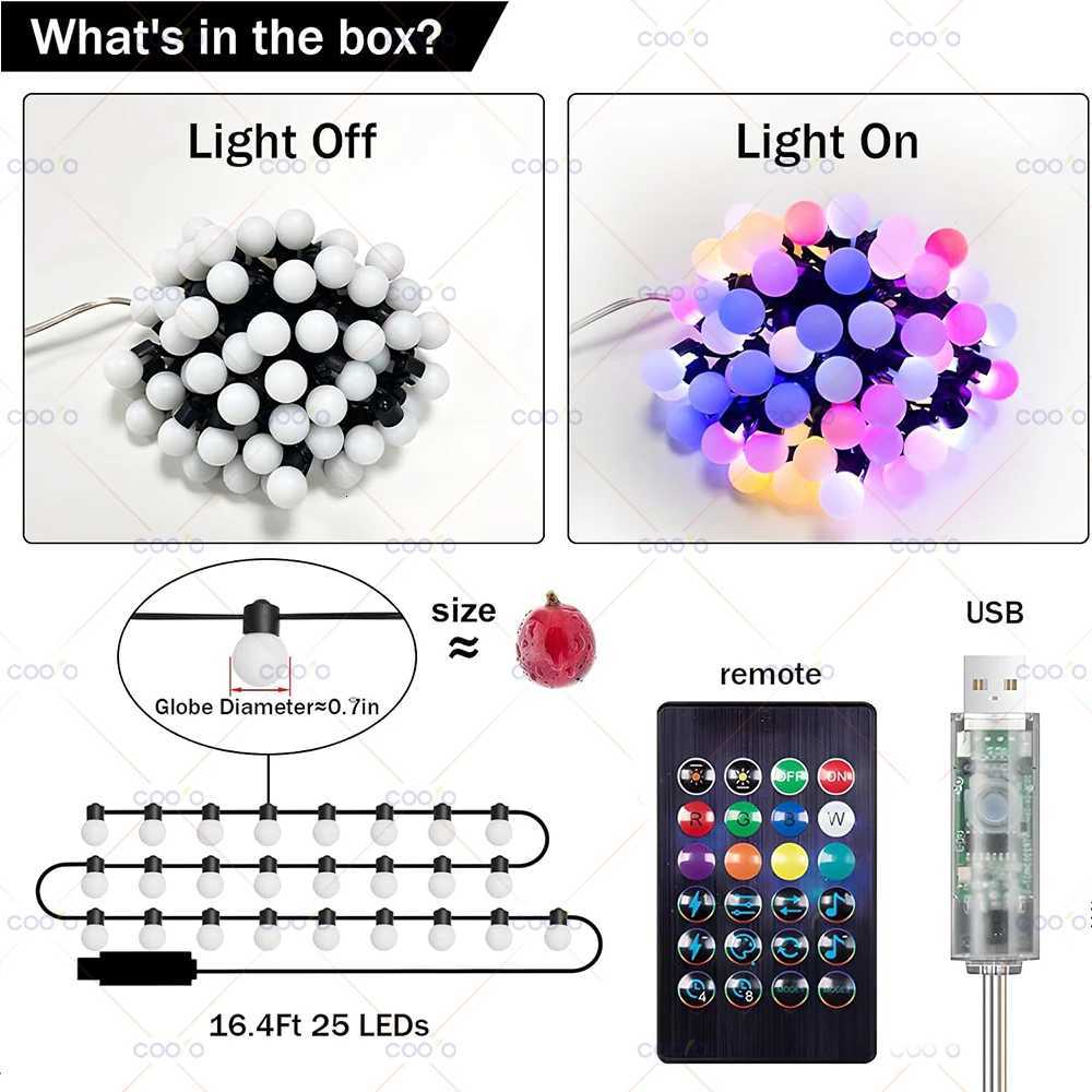 2812B RGB LED String Garland Light 10m 5m Smart IC APP Bluetooth Remote Fairy Lights Dreamcolor Garden Party Christmas Decor XJ250710