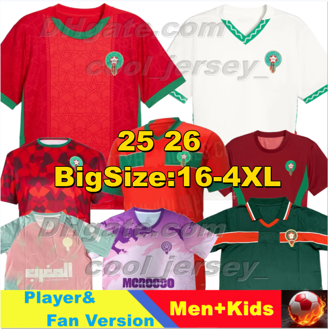 25 26 Morocco HAKIMI soccer jerseys MAZRAOUI AMRABAT AGUERD ZIYECH BOUFAL SAISS 1994 1998 RetroHADDA uniforms retro long sleeve player men kids kit football shirts