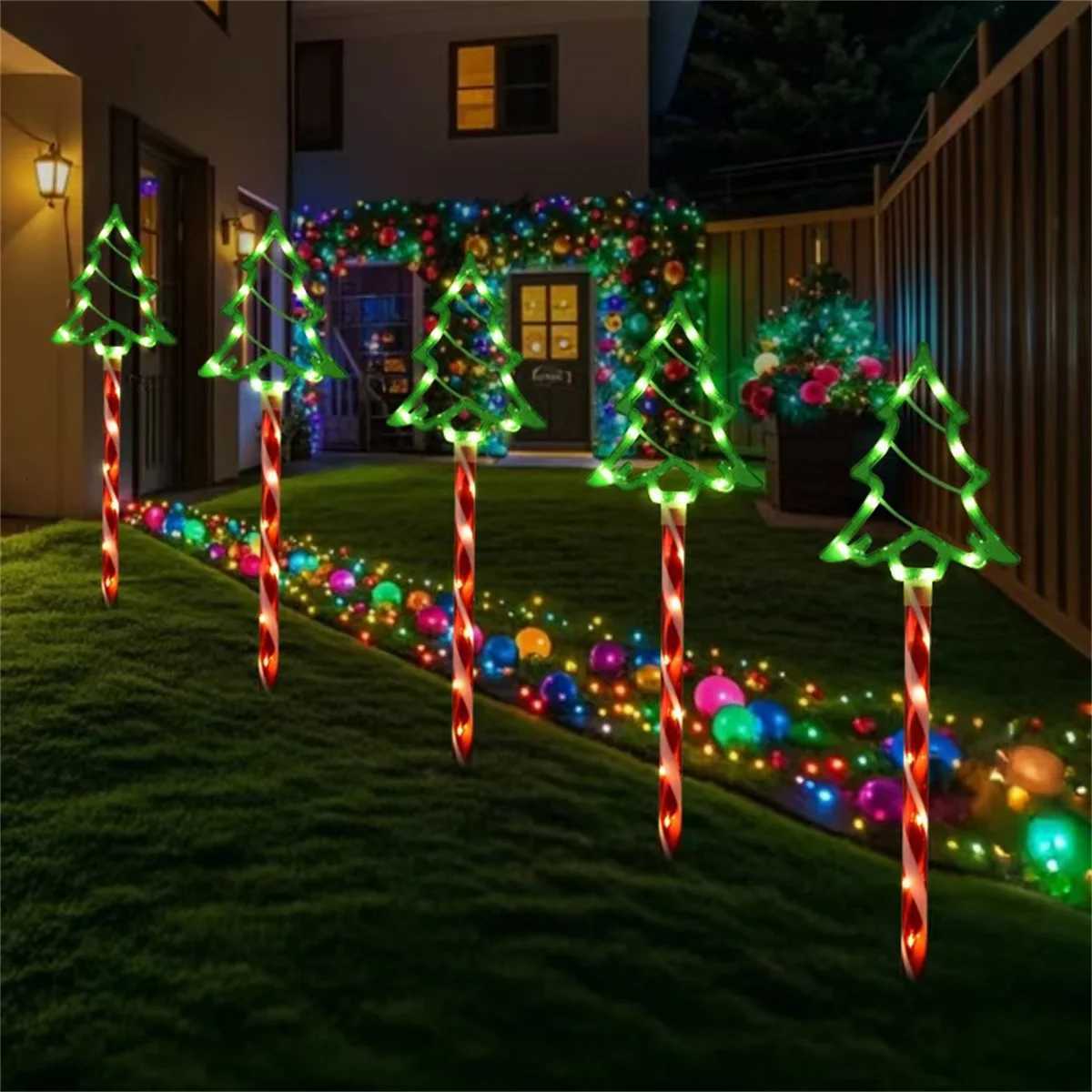 5-piece set of LED solar Christmas tree ground-mounted lights suitable for courtyard and path atmosphere decoration lights XJ250710