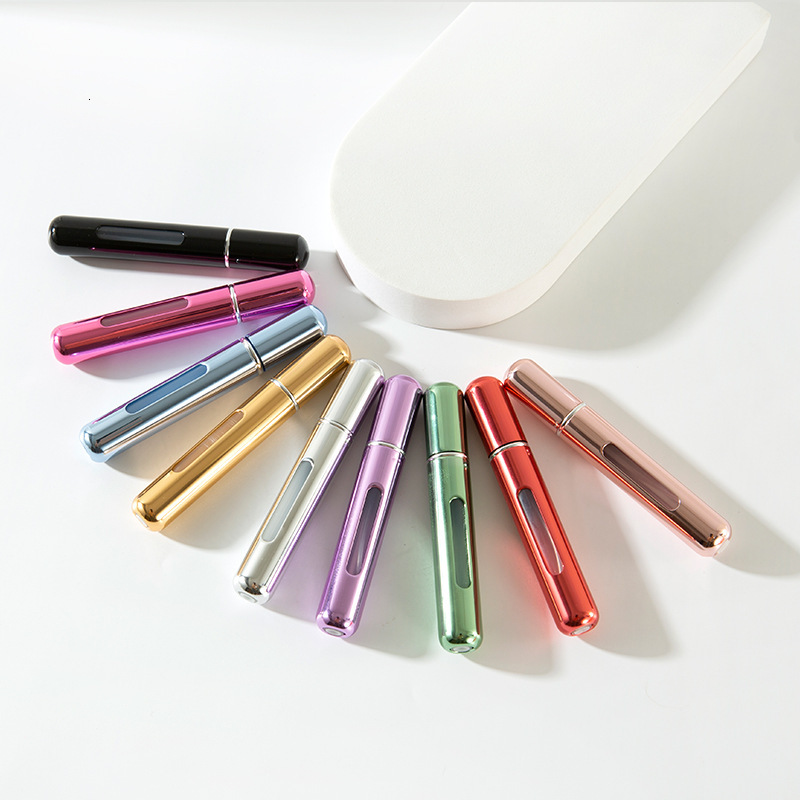 8ML Spray Aluminum Bottom Press Direct Fill Perfume Refill Bottle 16 Colors