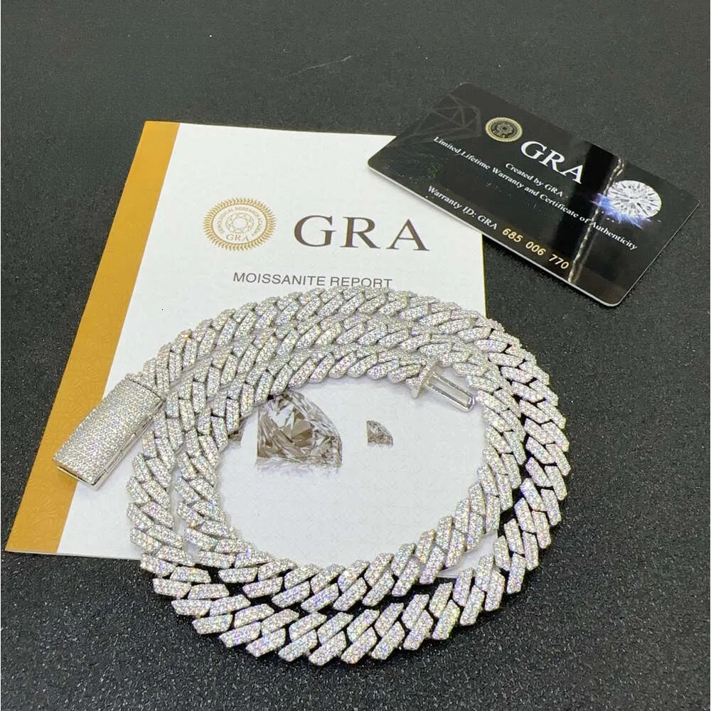 pendant necklaces designer for men Fine jewelry pass dia tester iced out Miami necklace Sterling Sier 14mm cuban link chain moissanite