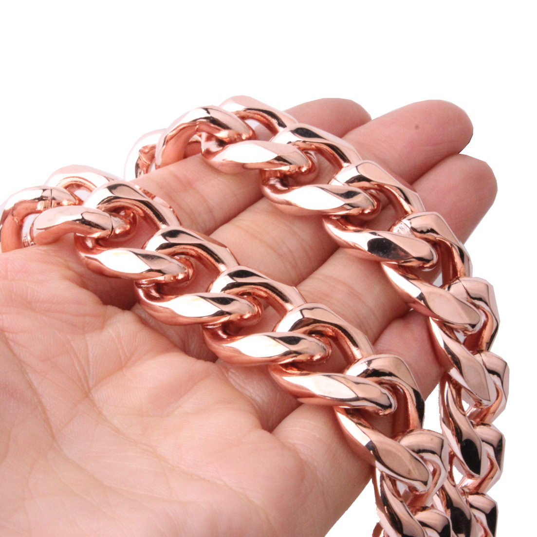 10-19mm Solid Stainless Steel Cuban Chain Necklace Rose Gold Plated Mens Jewelry