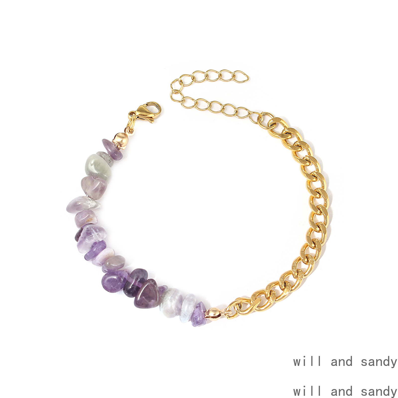 Natural Stone Chippings Bracelet Charm Stainless Steel Two Tone Gold Cuban Link Chain Bracelets Wristband Cuff for Woman Designer Jewelry