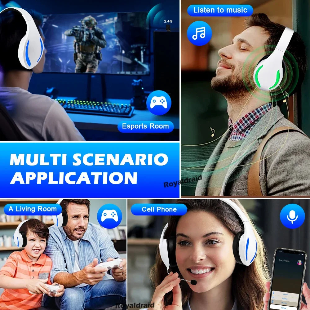 For PS5 Wireless Game Headset with Mic 24G BluetoothCompatible Headphone USB 35mm Wired 3 Modes SwitchMacPCLapto 250703
