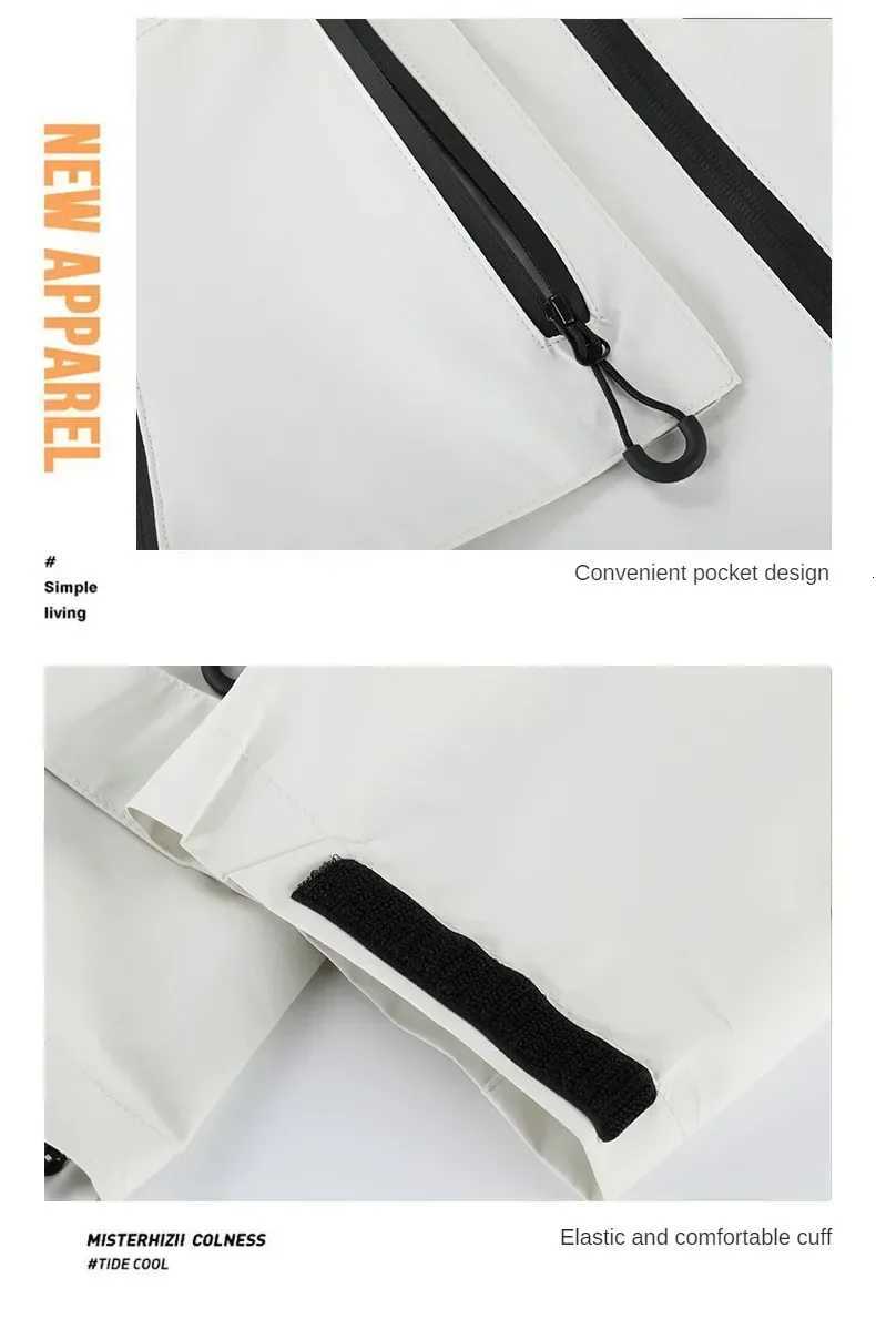 2024 Spring New Trendy Mens WindJacket Solid Color Windproof Waterproof Outdoor Camping Hooded Jacket Men Functional Rush Coat W250711