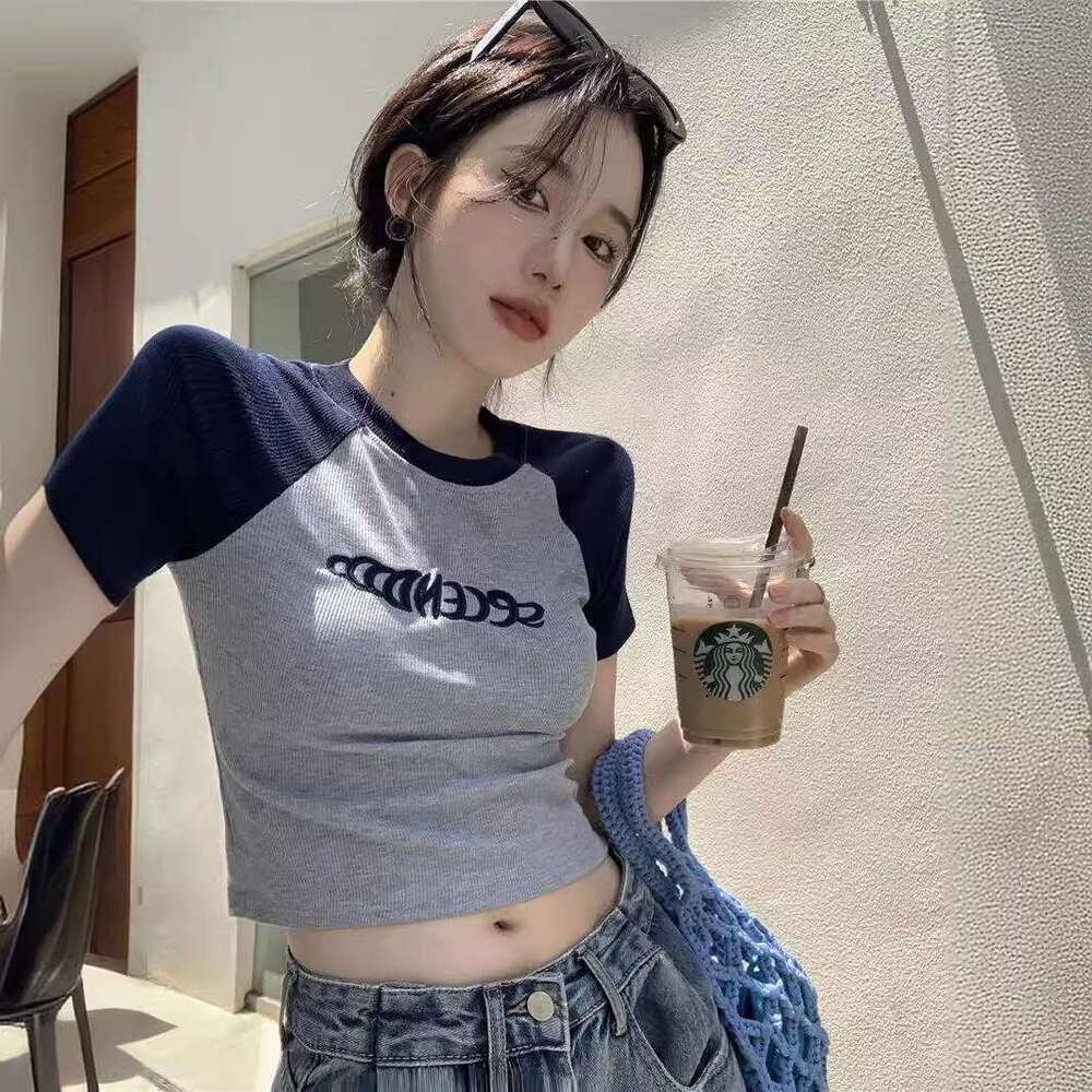 Pure Desire Style Student Top Hot Girl Slim Fit Summer New Short Sleeve T-Shirt Women American Design Sense Ins B5