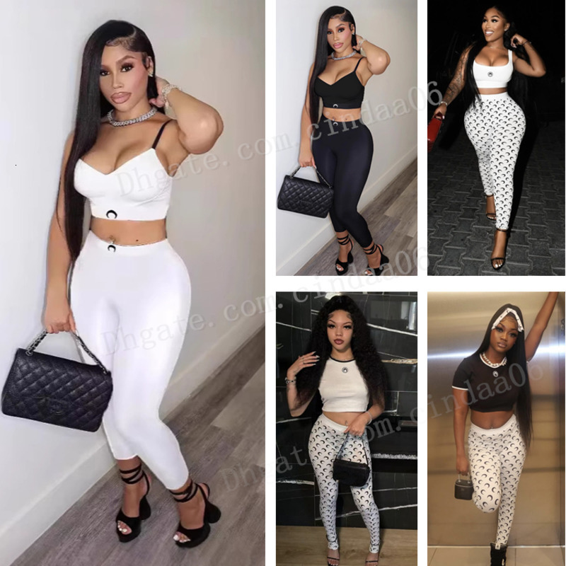 Summer Womens Two Piece Pants Designer Tracksuits Sexy Suspenders Slimming Vest Yoga Pants Set Fashionable Print Sports Outfits