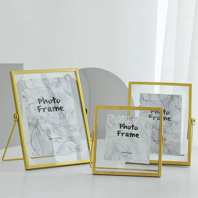 Nordic Metal Frame Gold Black Rectangle Glass Pictures Frames Modern Poster Photo Stand Commemorative Gift Tabletop Decor H260306