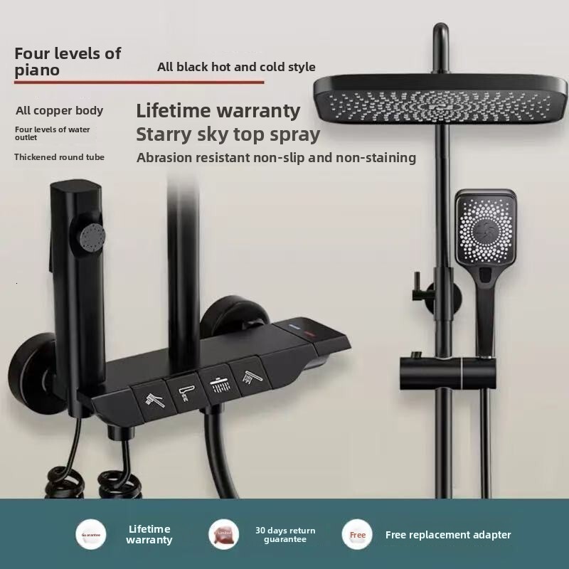 Copper Body Set Household Shower Head Thermostatic Bathroom Adjustable Piano Key