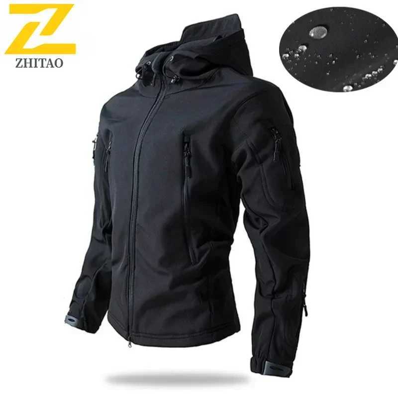 Mountain Soft Case Jacket Mens Winter Autumn Casual Waterproof Pocket Zipper Trenchcoat Outdoor Sports Hunting Work Hooded Coat W250711