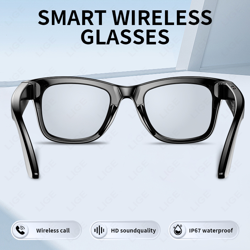 LIGE Sports smart glasses AI translation glasses Anti-blue light glasses, wireless call music control audio glasses IP67 waterproof camera and video g