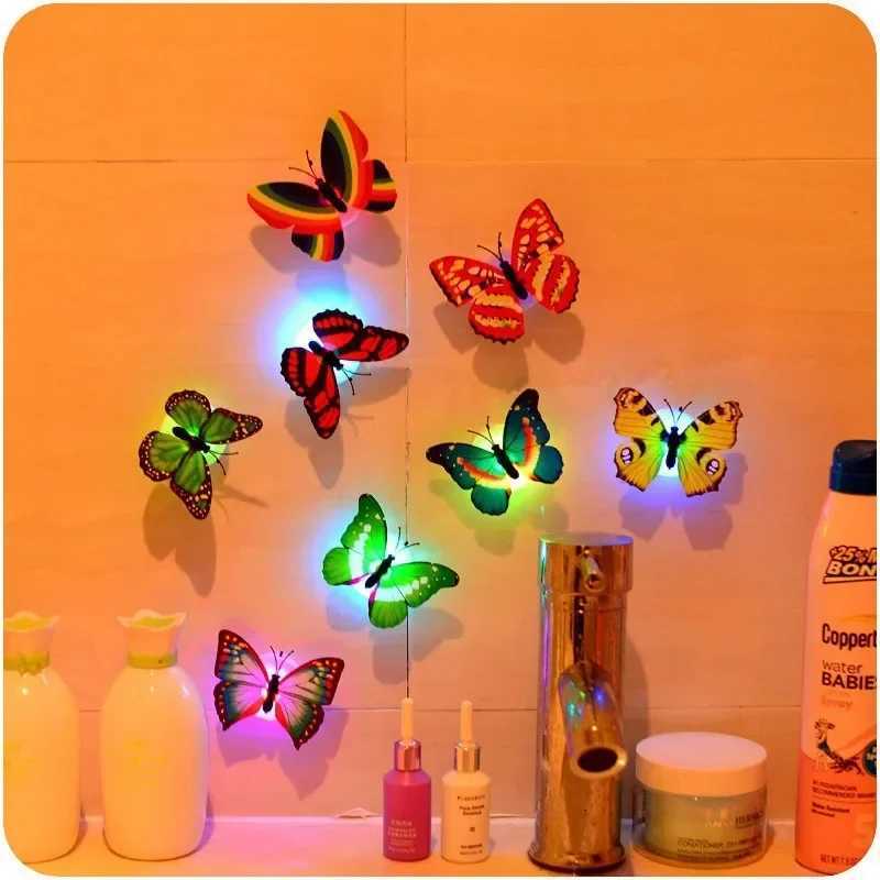 Butterfly Night Lights Pasteable 3D Butterfly Wall Stickers Lamp Home Decoration Living Room Wall Sticker Lighting XJ250710