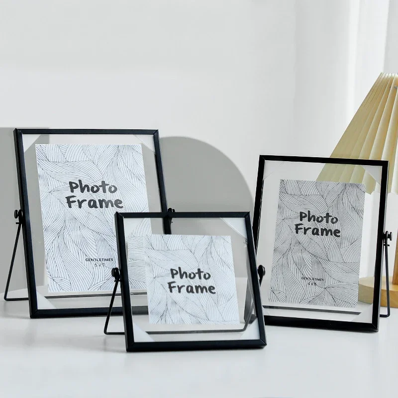 Nordic Metal Frame Gold Black Rectangle Glass Pictures Frames Modern Poster Photo Stand Commemorative Gift Tabletop Decor H260306