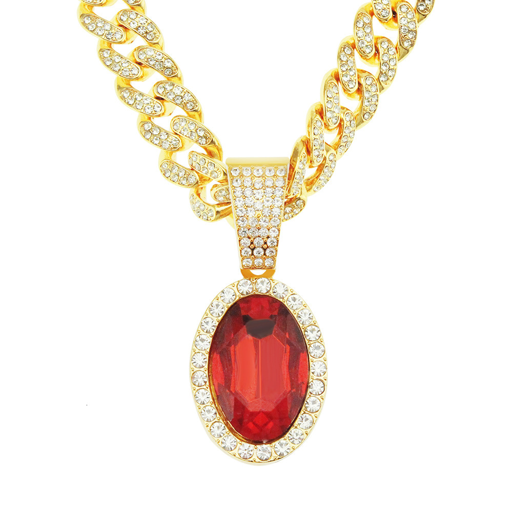 Luxury Jewelry Designer Jewelry European And American Hot-selling Ruby Oval Pendant Large Buckle Chain Necklace Men's Hip-hop Street Dance Access