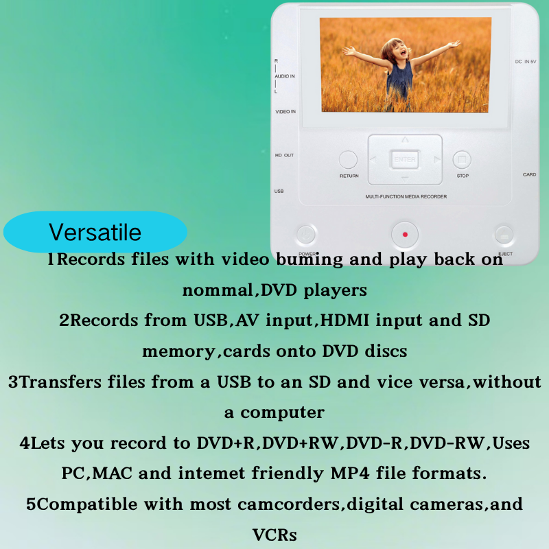 All-in-One Media Center Device Featuring Built-In Audio Visual Ports plus High-Speed Data Transfer via USB