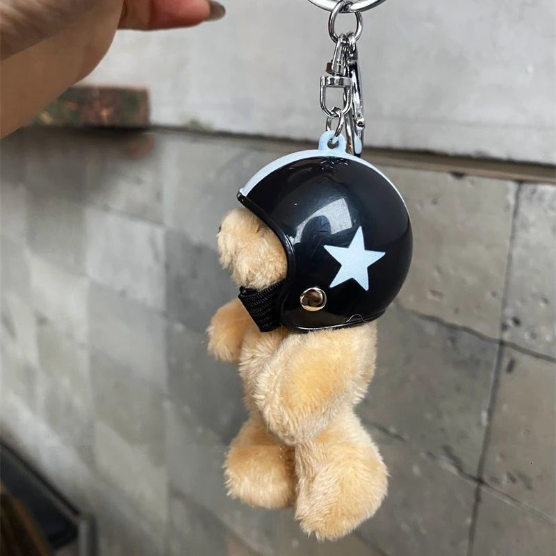 ZAKOL Cute Helmeted Bear Charm Keychains Y2K Plush Ornament Pendant Car Keyring Backpack Decoration Bag Charm Jewelry 250708