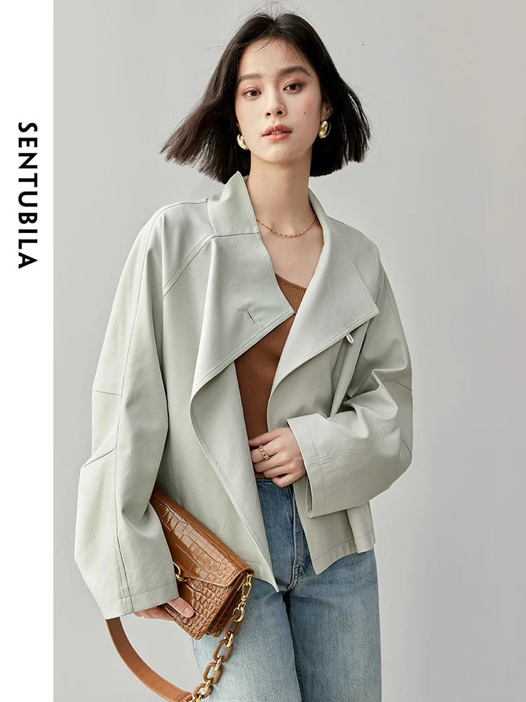SENTUBILA Stand Collar Single Button Trench Coats for Women Autumn Fashion Loose Casual Loose Simple Women Coats 143F55826 250703