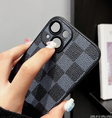 phone case, grid, trendy leather, suitable for all-inclusive protective case, men's and women's high-end checkerboard 250711